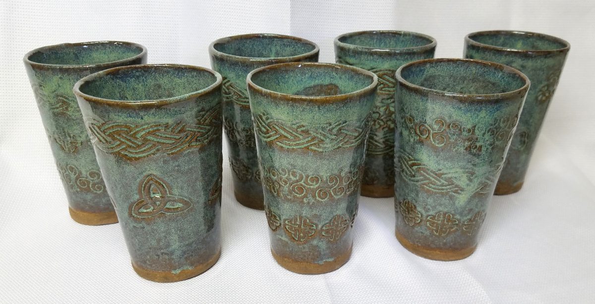 Pottery Pint Cup with Irish Celtic design texture